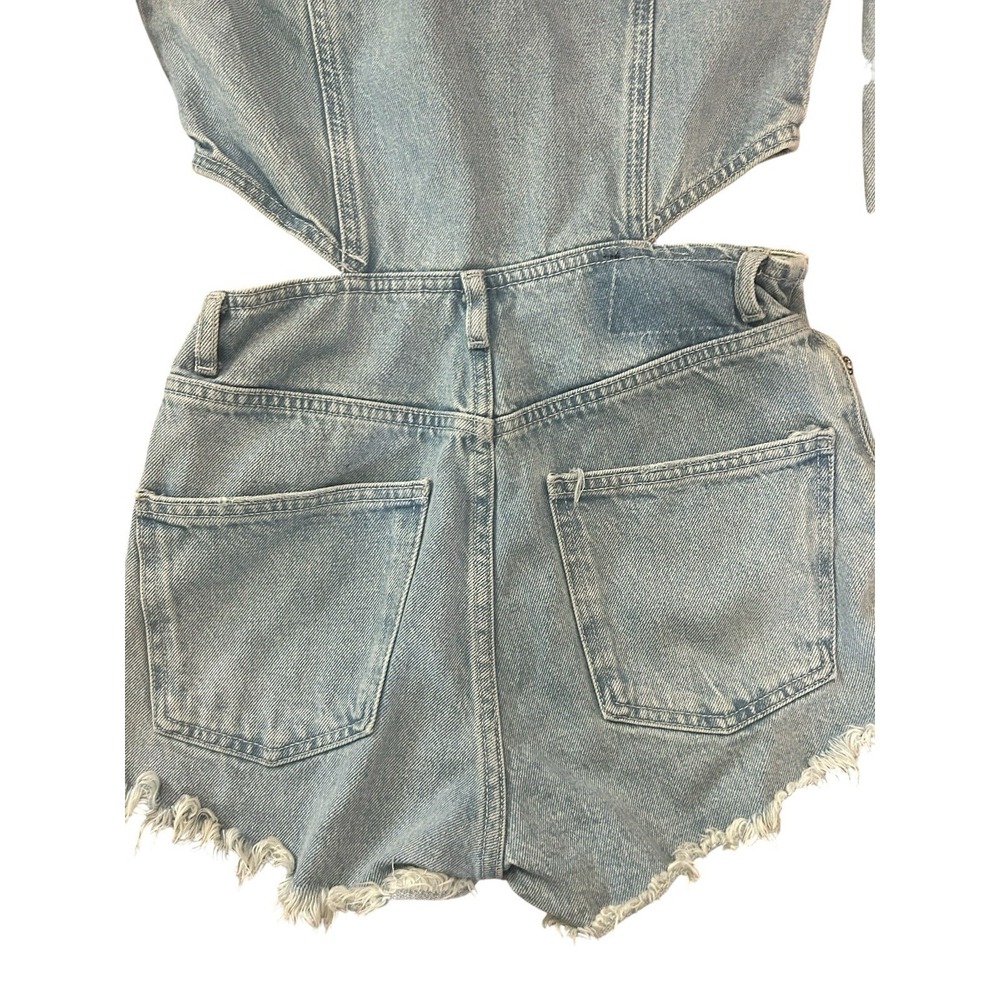 Zara Cut Out Denim Short Blue Jumpsuit SZ S Distressed Romper - Picture 5 of 9
